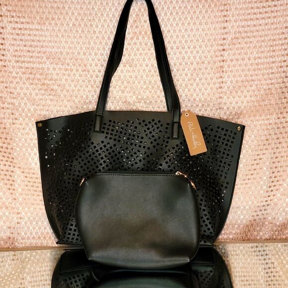 Pink Haley Black Mesh tote bag with a matching crossbody bag - Picture 5 of 16